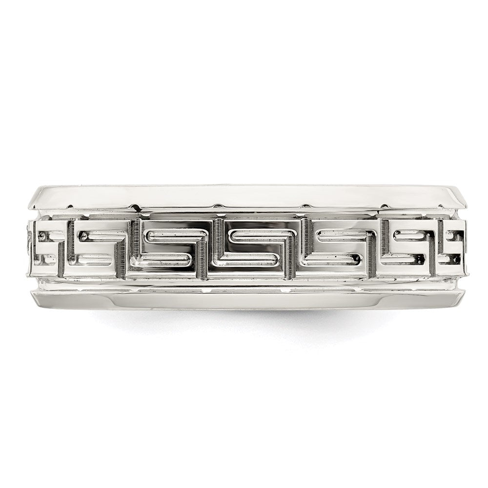 Sterling Silver 6mm Polished Greek Key Flat  Band Size 12