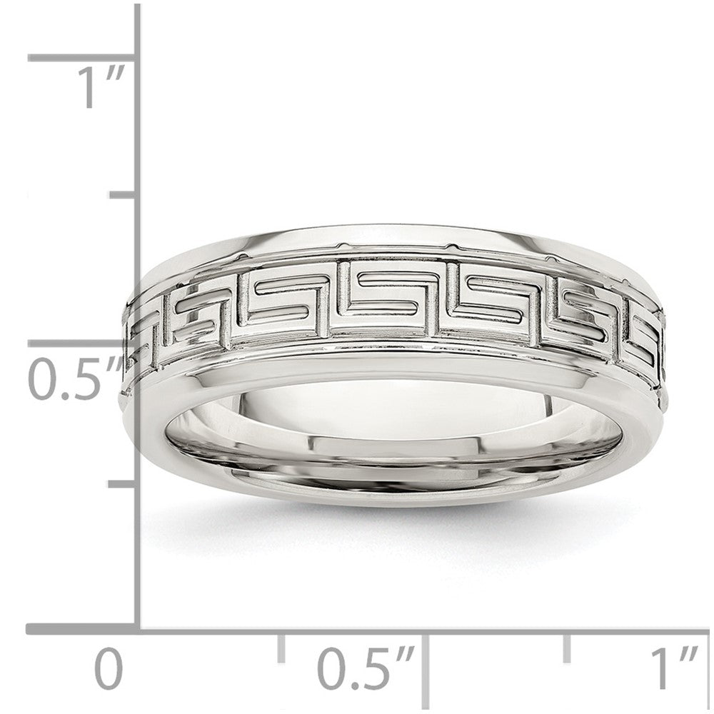 Sterling Silver 6mm Polished Greek Key Flat  Band Size 10