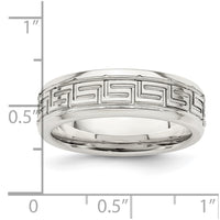 Sterling Silver 6mm Polished Greek Key Flat  Band Size 10