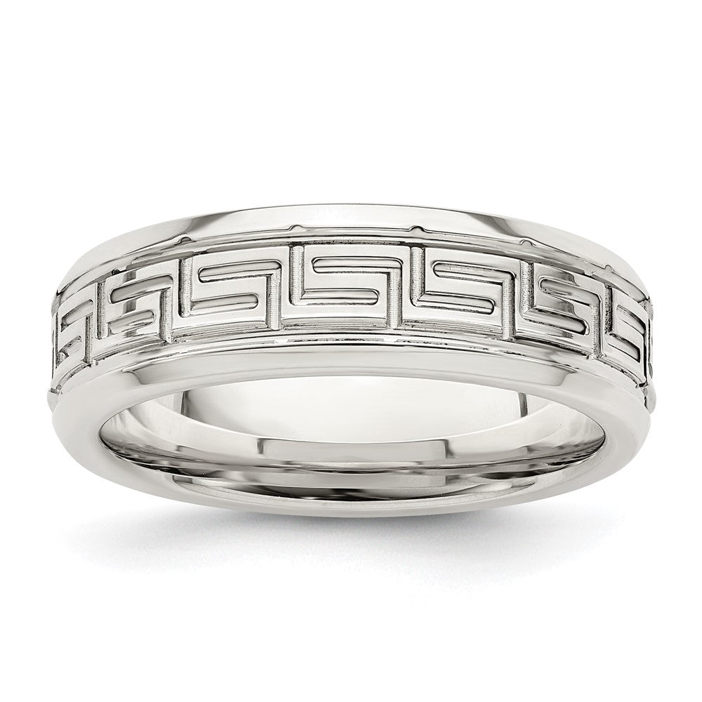Sterling Silver 6mm Polished Greek Key Flat  Band Size 12