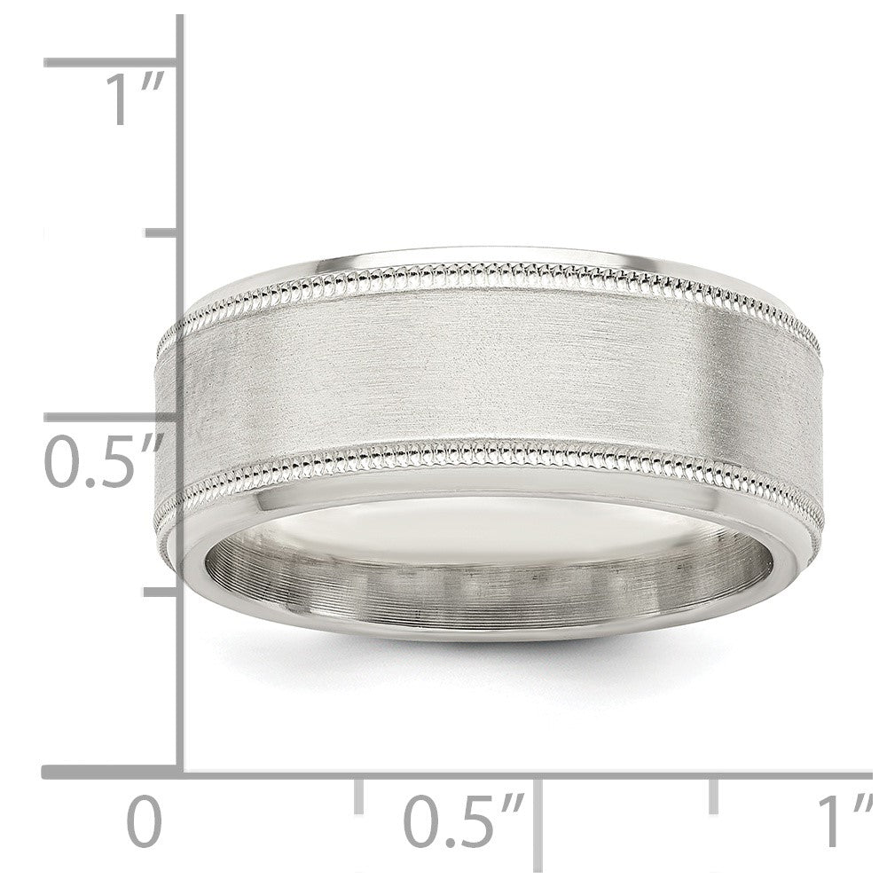 Sterling Silver 8mm Brushed Milgrain Band Size 9.5