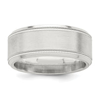 Sterling Silver 8mm Brushed Milgrain Band Size 7.5