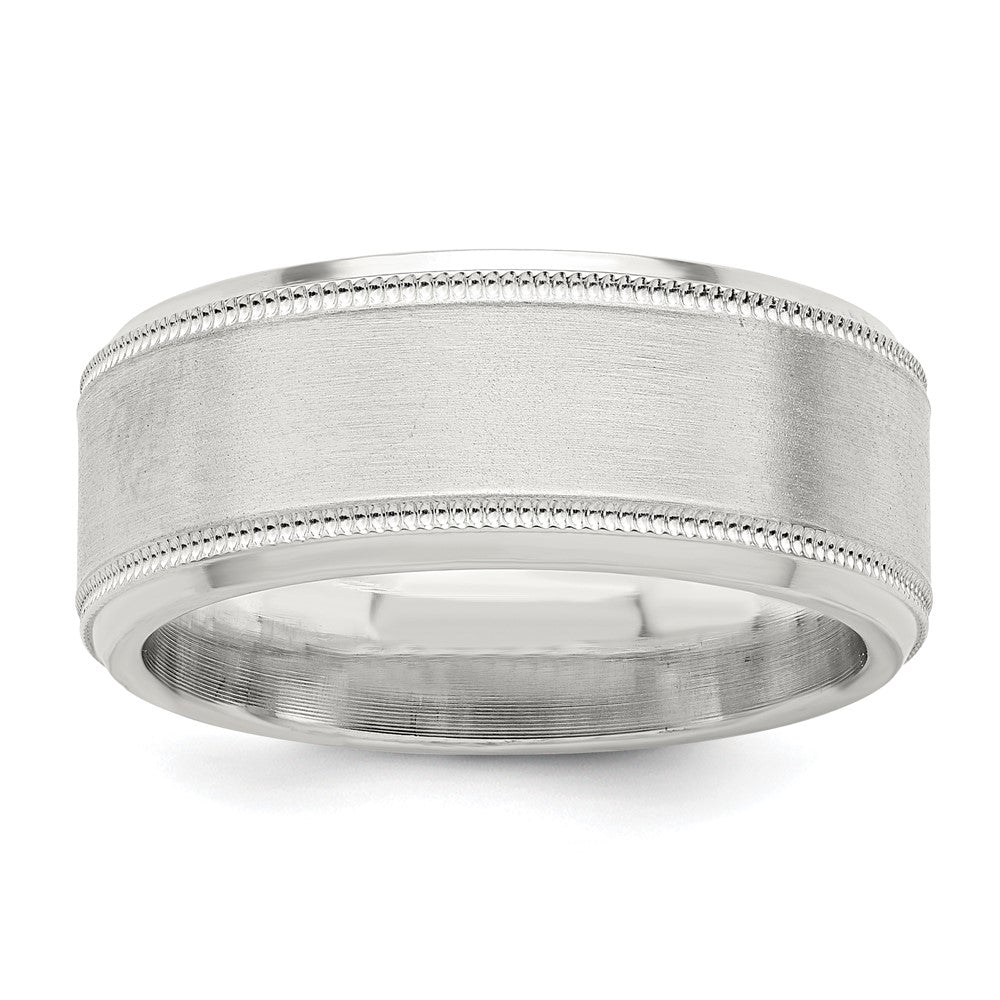 Sterling Silver 8mm Brushed Milgrain Band Size 10.5
