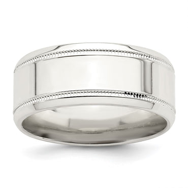 Sterling Silver 8mm Polished Milgrain Band Size 13