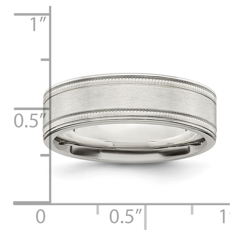 Sterling Silver 6mm Brushed Grooved Band Size 13