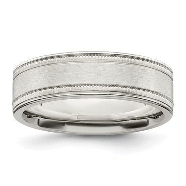 Sterling Silver 6mm Brushed Grooved Band Size 12