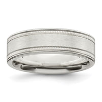 Sterling Silver 6mm Brushed Grooved Band Size 10