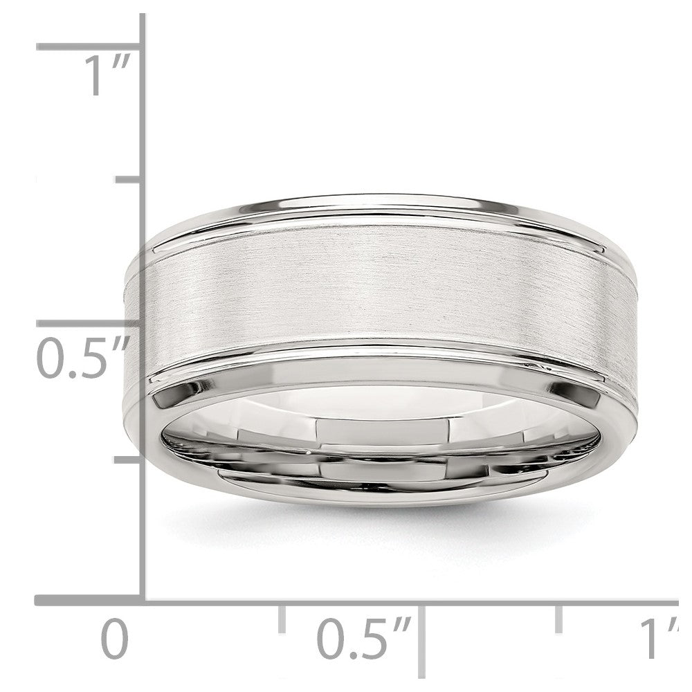 Sterling Silver Rhodium-plated 8mm Brushed Fancy Band Size 9.5