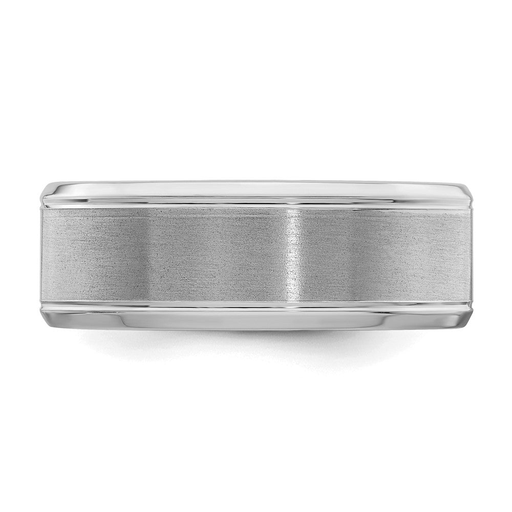 Sterling Silver Rhodium-plated 8mm Brushed Fancy Band Size 7.5