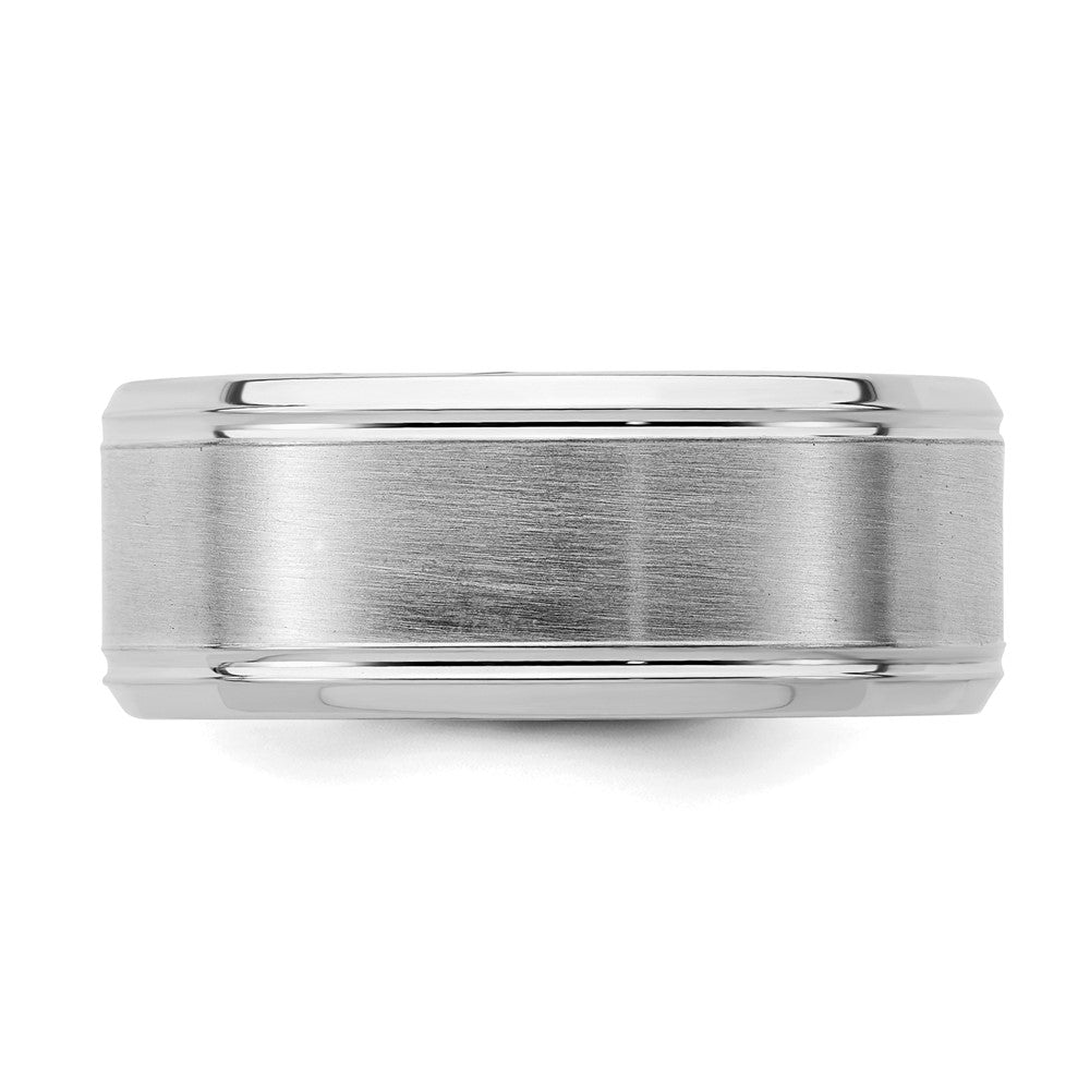 Sterling Silver Rhodium-plated 8mm Brushed Fancy Band Size 13