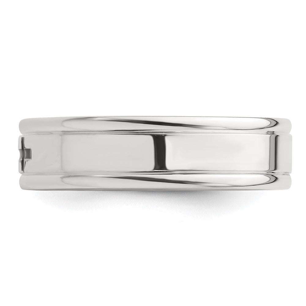 Sterling Silver 6mm  Enamel Cross Fancy Band Size 9.5
