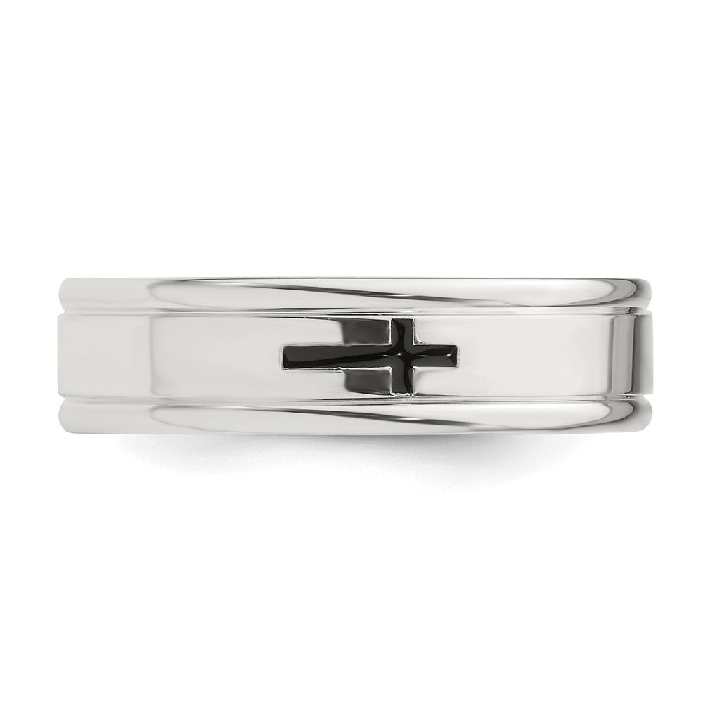 Sterling Silver 6mm  Enamel Cross Fancy Band Size 9.5