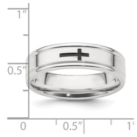 Sterling Silver 6mm  Enamel Cross Fancy Band Size 13.5