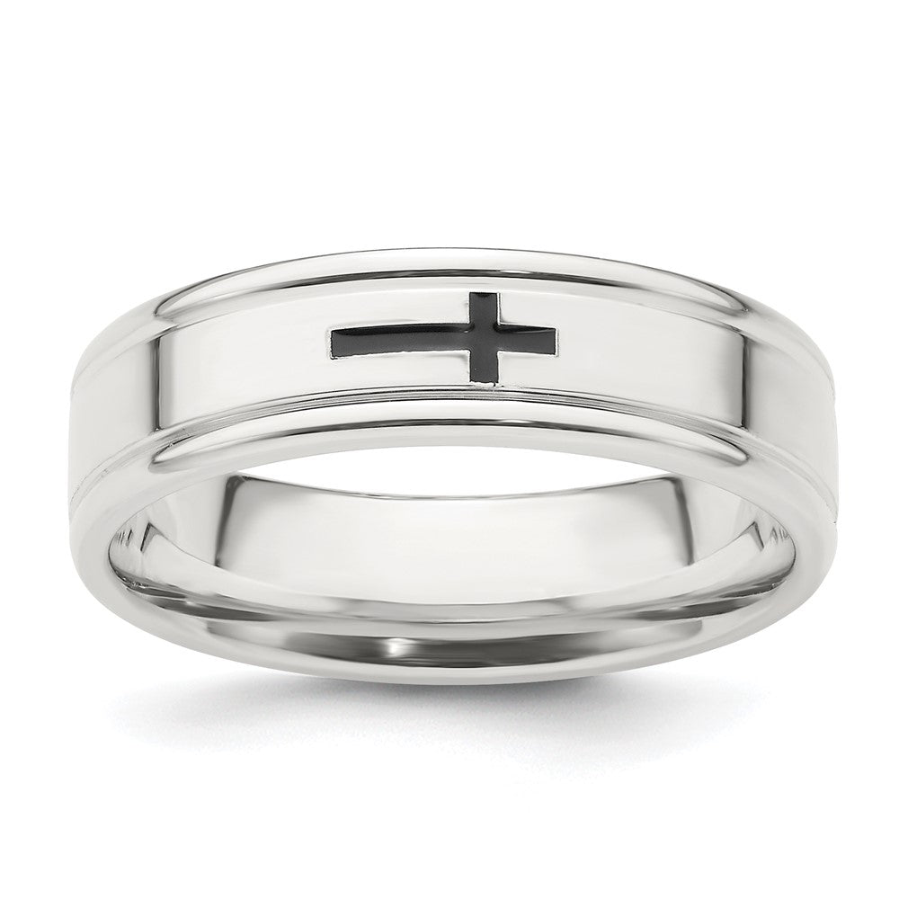 Sterling Silver 6mm  Enamel Cross Fancy Band Size 7.5