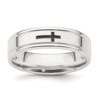 Sterling Silver 6mm  Enamel Cross Fancy Band Size 9