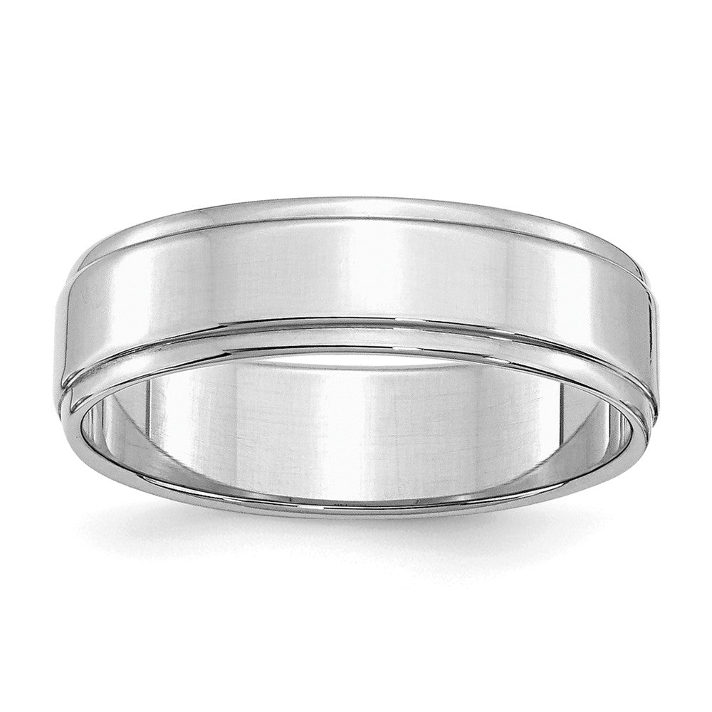 Sterling Silver Rhodium-plated 6mm Flat w/ Step Edge Size 13.5 Band