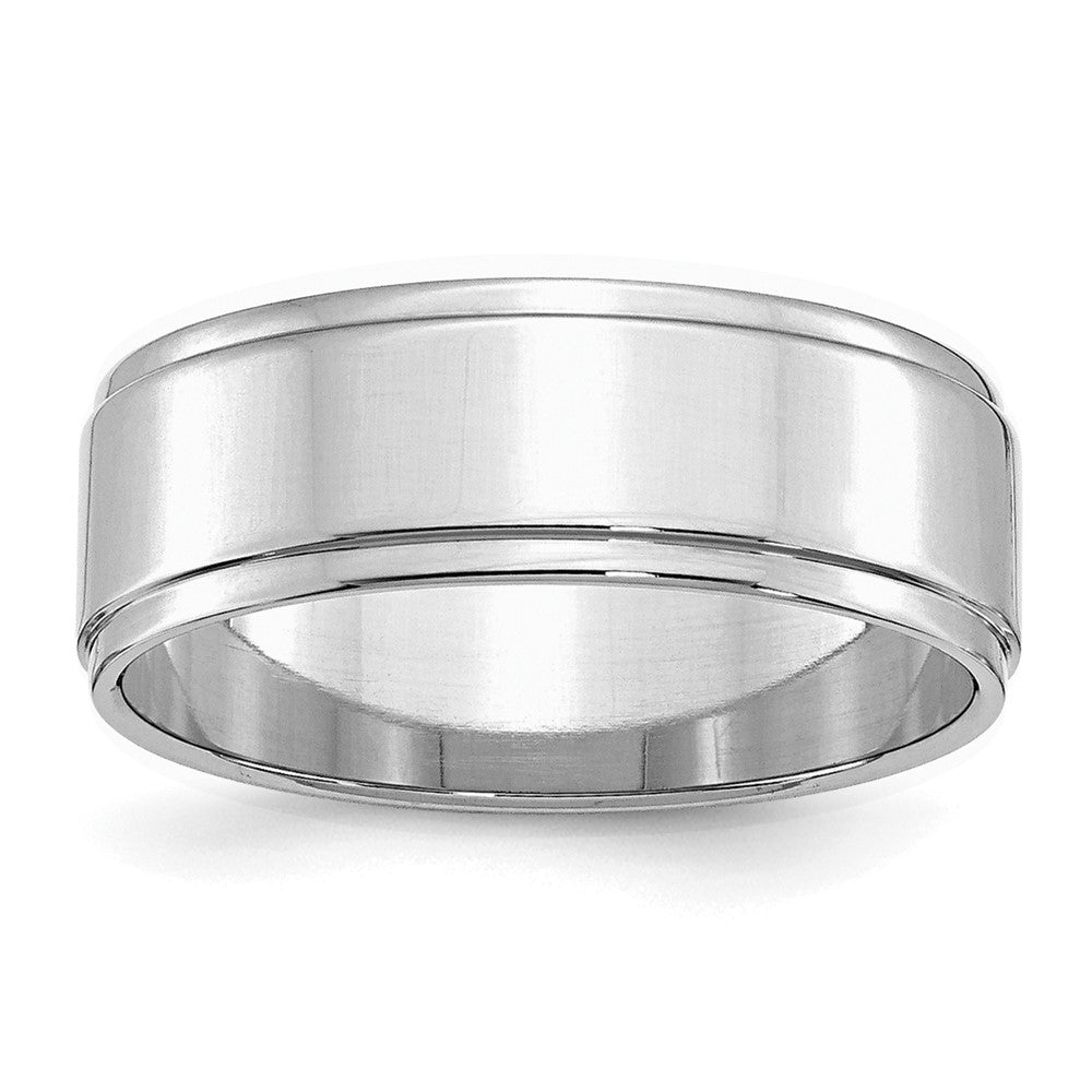 Sterling Silver Rhodium-plated 7mm Flat w/ Step Edge Size 8.5 Band