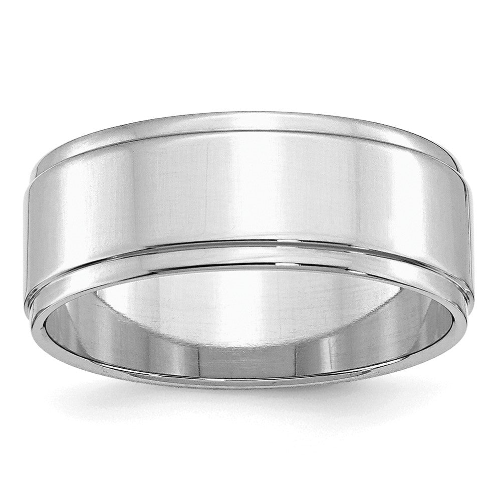 Sterling Silver Rhodium-plated 8mm Flat w/ Step Edge Size 7.5 Band