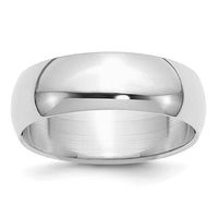Sterling Silver Rhodium-plated 7mm Half-Round Size 13.5 Band