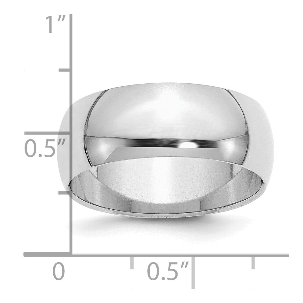 Sterling Silver Rhodium-plated 8mm Half-Round Size 5 Band