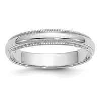 Sterling Silver Rhodium-plated 4mm Half Round Milgrain Size 10.5 Band