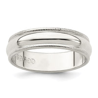 Sterling Silver 5mm Half Round Milgrain Size 6 Band