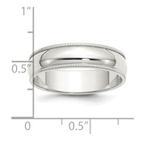 Sterling Silver 6mm Half Round Milgrain Size 6 Band
