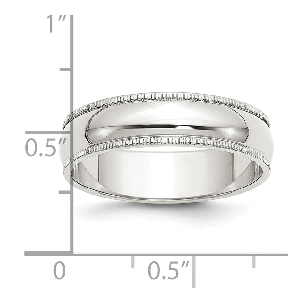 Sterling Silver Rhodium-plated 6mm Half Round Milgrain Size 10 Band