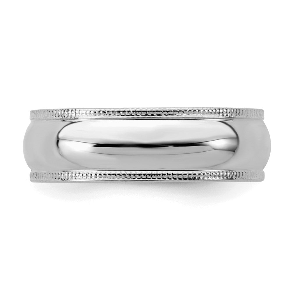 Sterling Silver Rhodium-plated 6mm Half Round Milgrain Size 4.5 Band