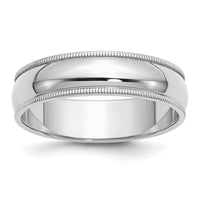 Sterling Silver Rhodium-plated 6mm Half Round Milgrain Size 4 Band