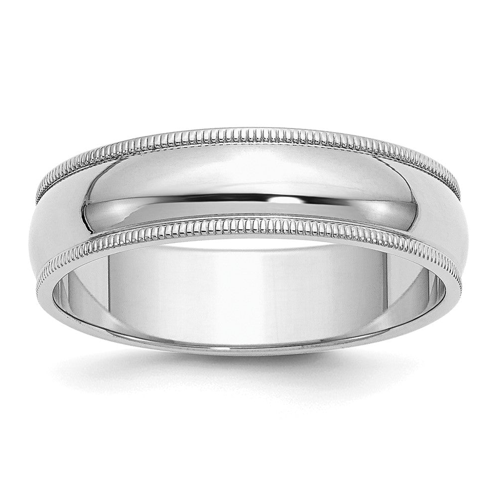 Sterling Silver Rhodium-plated 6mm Half Round Milgrain Size 6 Band