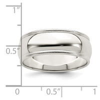 Sterling Silver 7mm Half Round Milgrain Size 6.5 Band