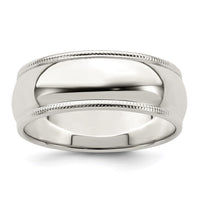 Sterling Silver 7mm Half Round Milgrain Size 9 Band