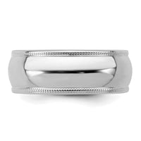 Sterling Silver Rhodium-plated 7mm Half Round Milgrain Size 5 Band