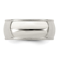 Sterling Silver 8mm Half Round Milgrain Size 9 Band
