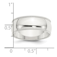 Sterling Silver 8mm Half Round Milgrain Size 13 Band