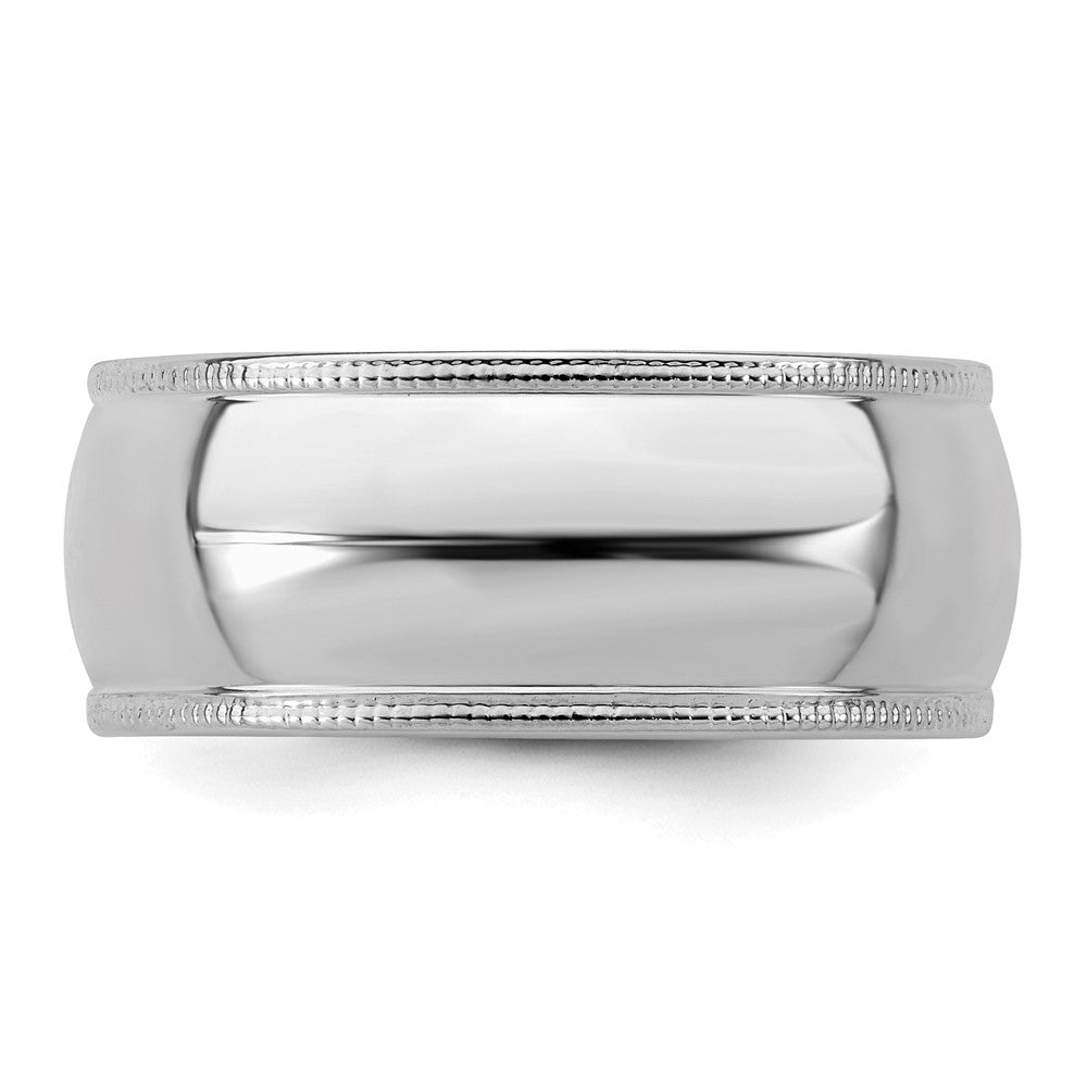 Sterling Silver Rhodium-plated 8mm Half Round Milgrain Size 13 Band