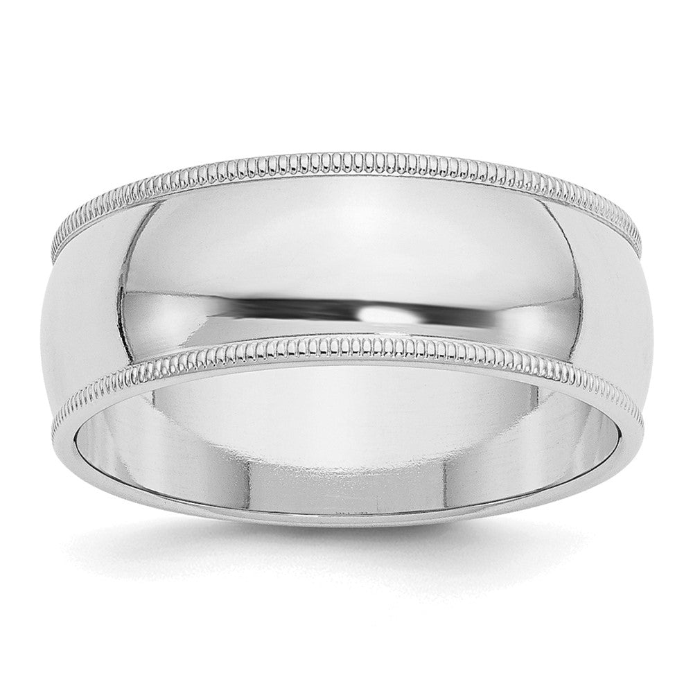 Sterling Silver Rhodium-plated 8mm Half Round Milgrain Size 7.5 Band
