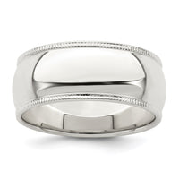 Sterling Silver 8mm Half Round Milgrain Size 9 Band
