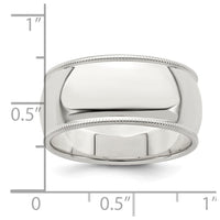 Sterling Silver 9mm Half Round Milgrain Size 13 Band