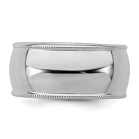 Sterling Silver Rhodium-plated 9mm Half Round Milgrain Size 5.5 Band