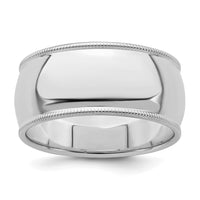 Sterling Silver Rhodium-plated 9mm Half Round Milgrain Size 5.5 Band