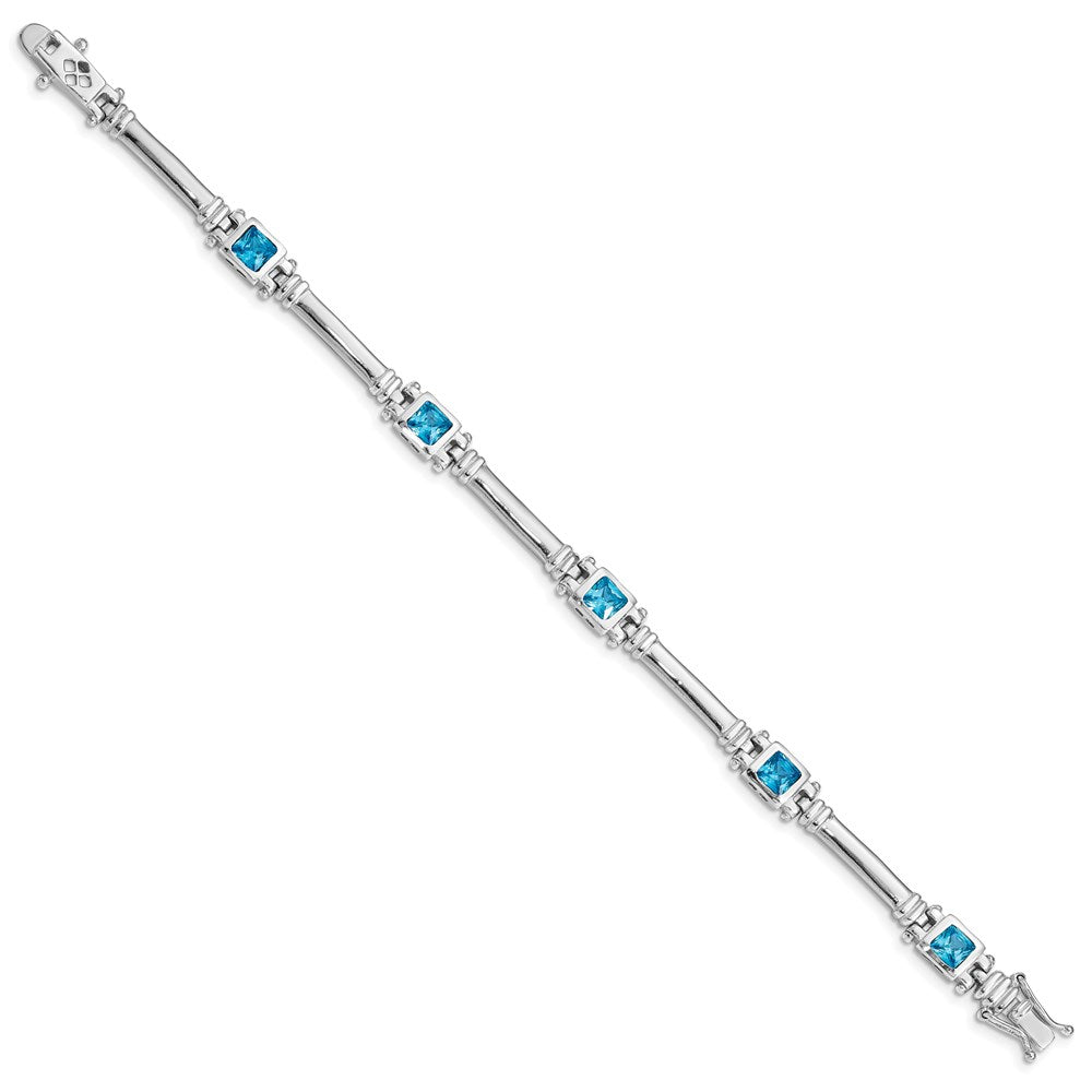 Sterling Silver Rhodium-plated Blue CZ Bracelet