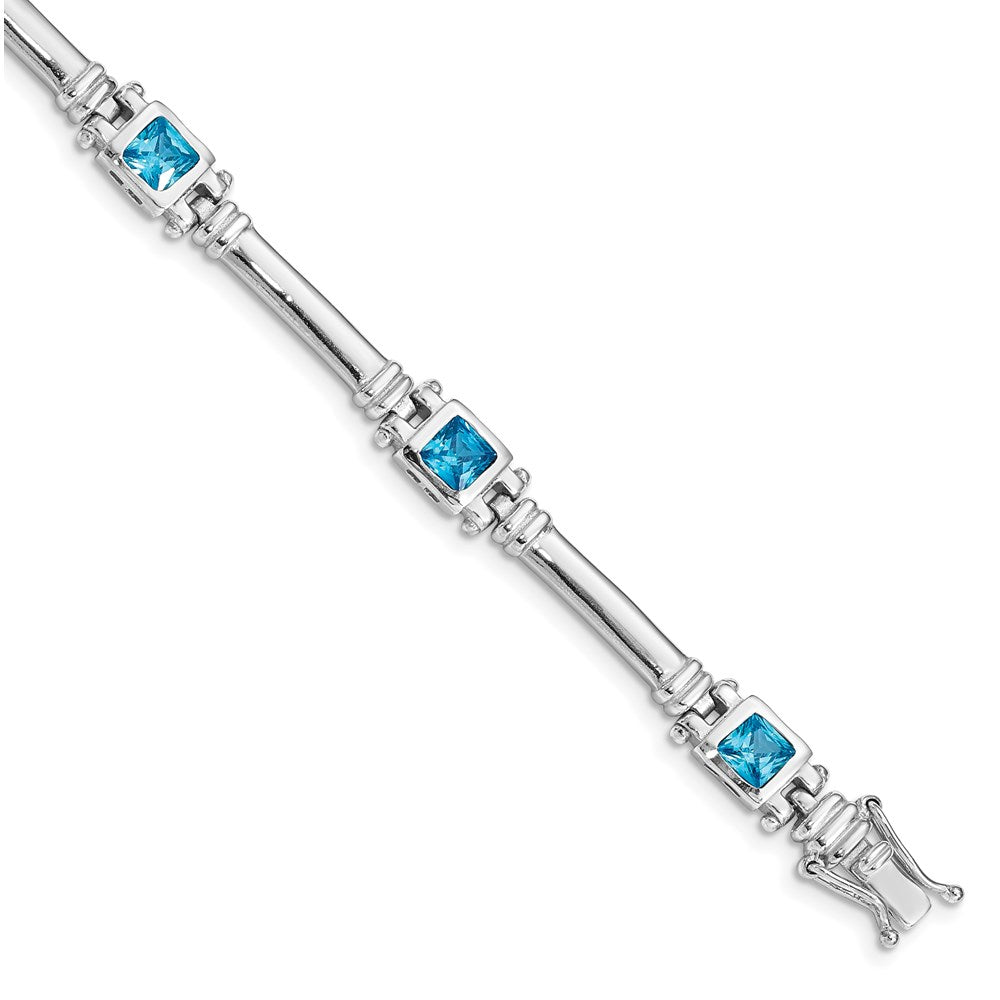 Sterling Silver Rhodium-plated Blue CZ Bracelet