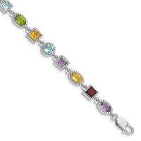 Sterling Silver 7inch Rhod Plated Rainbow Multi-gemstone Bracelet