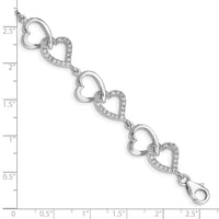 Sterling Silver Rhodium-plated Open Heart and CZ Heart Links Bracelet