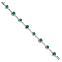 Sterling Silver Rhodium-plated 7.5inch Green and Clear CZ Bracelet