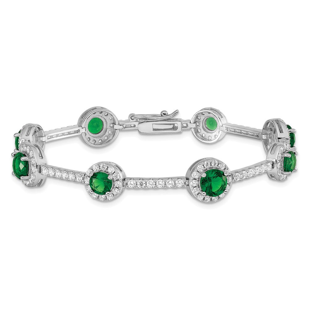 Sterling Silver Rhodium-plated 7.5inch Green and Clear CZ Bracelet