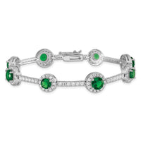 Sterling Silver Rhodium-plated 7.5inch Green and Clear CZ Bracelet