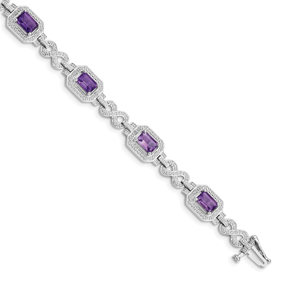 Sterling Silver Rhodium-plated Diamond & Amethyst Bracelet